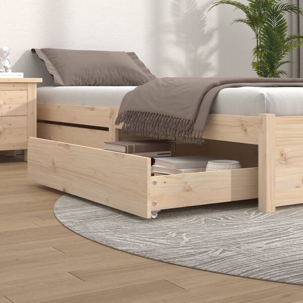 vidaXL Bed Drawer Natural Wood Solid Pine Wood Standard Bed Drawer