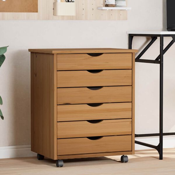vidaXL Rolling Cabinet Honey brown Solid pine wood Medium