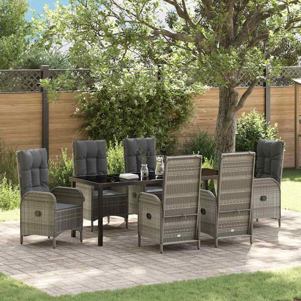 vidaXL Garden Dining Set with Cushion 7 pcs Grey Poly Rattan