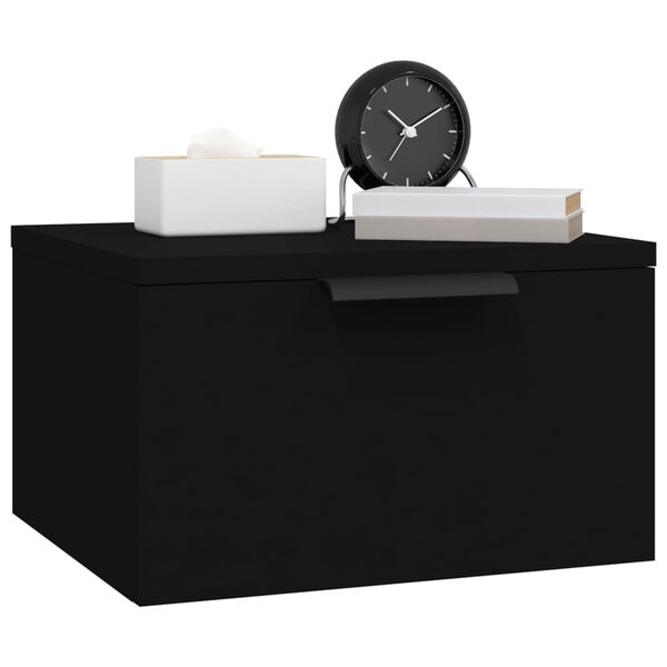 vidaXL Wall-mounted Bedside Cabinet Black Engineered wood Small