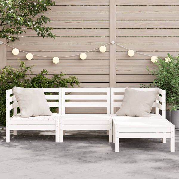vidaXL Garden Sofa White Solid pine wood Three-seater Modular