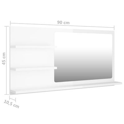 vidaXL Bathroom Mirror High Gloss White 35.4"x4.1"x17.7" Engineered Wood