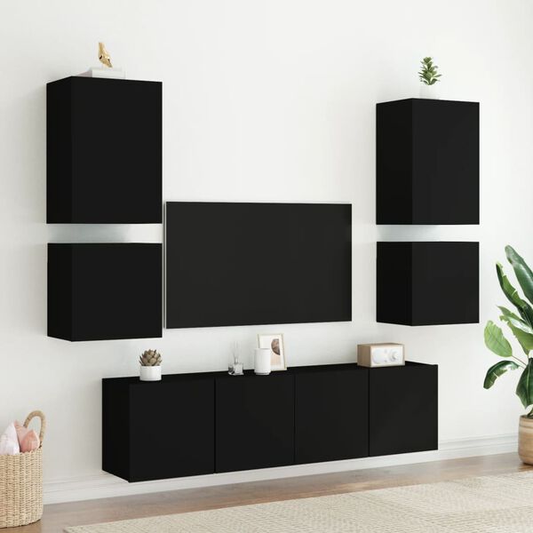 vidaXL TV Wall Cabinet Set of 2 Black Engineered wood Medium
