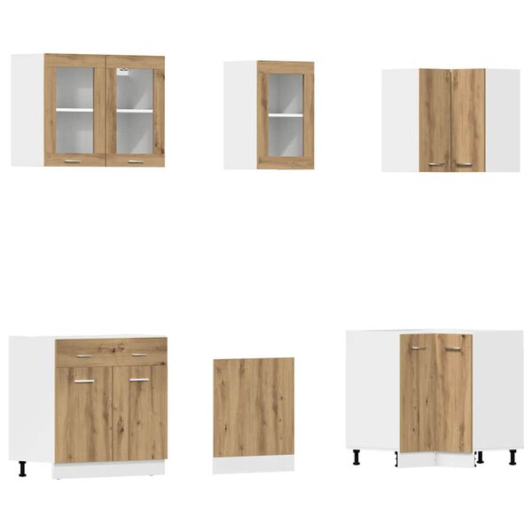 vidaXL Kitchen Cabinet Set Artisan Oak Engineered wood and glass Large