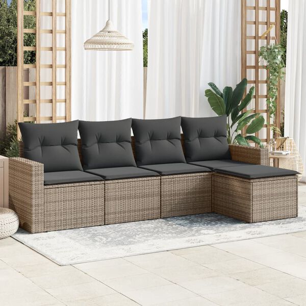 vidaXL Garden Sofa Set Grey PE rattan, powder-coated steel, 100% polyester