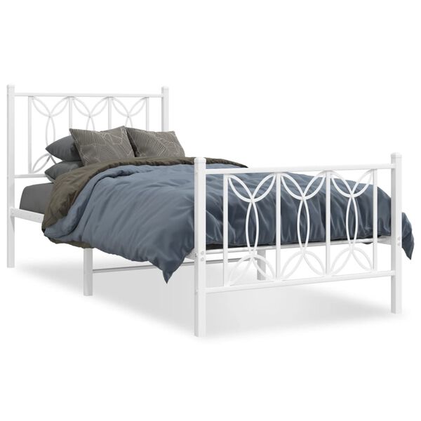 vidaXL Bed Frame White Steel Single Bed Frame Rectangular Modern