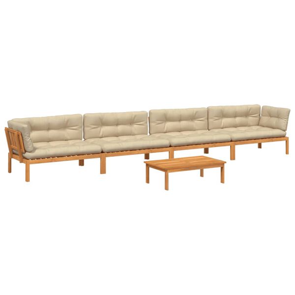 vidaXL Patio Pallet Sofa Set Set of 5 Beige Solid Acacia wood Large