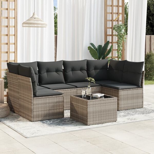 vidaXL Garden Sofa Set Light grey PE Rattan Large Modular