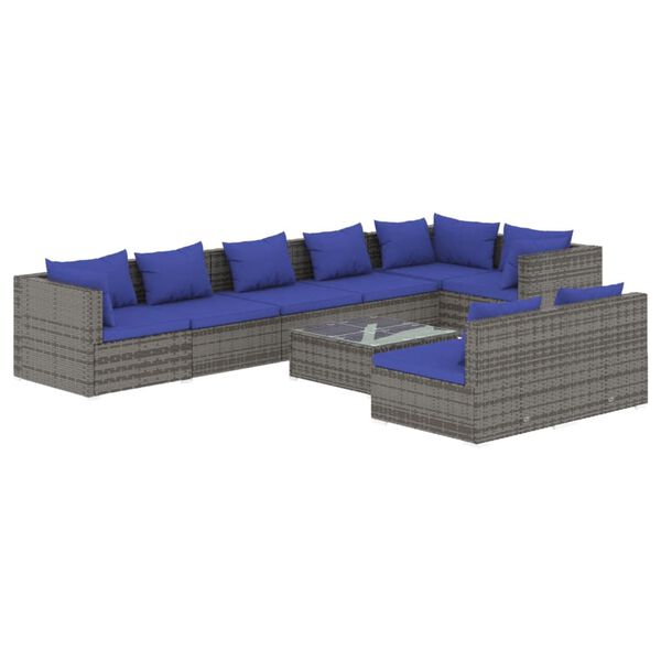 vidaXL Garden Lounge Set Grey PE rattan, powder-coated steel, plastic, glass