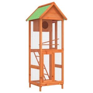 vidaXL Bird House Brown, Green Solid pine wood, plywood, wire mesh Large