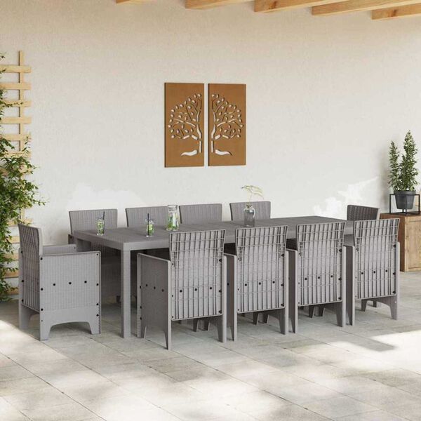 vidaXL Garden Dining Set 11 pcs Light Grey Polt rattan