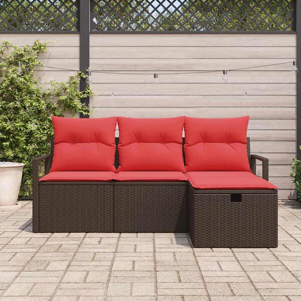 vidaXL Sofa Set with Cushion Manual 4 pcs Brown and Red Poly Rattan