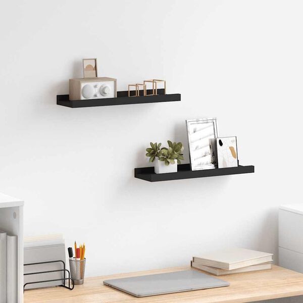 vidaXL Frame Ledge Shelf Set of 2 Black MDF 15.7 x 3.5 x 1.2 in
