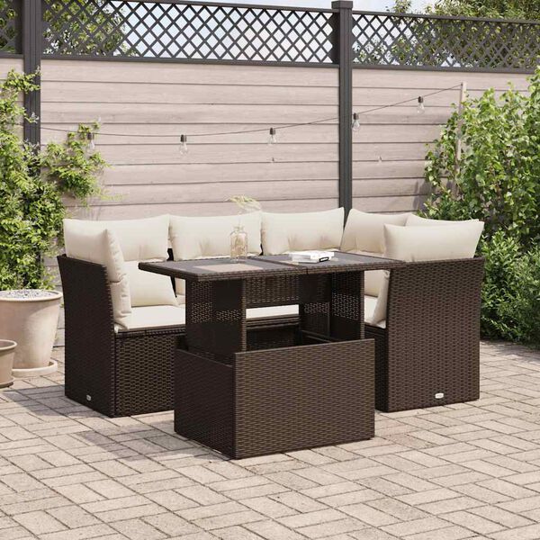 vidaXL Garden Sofa Set Brown PE rattan 5 Piece Adjustable Feet