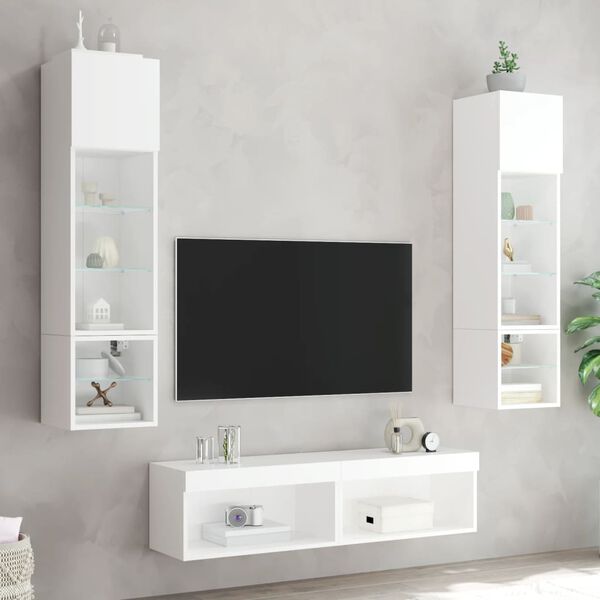 vidaXL TV Wall Unit Set of 6 White Engineered wood and glass Large