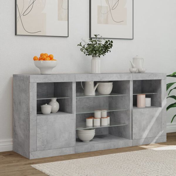 vidaXL Sideboard Concrete grey Engineered wood, glass Medium Sideboard