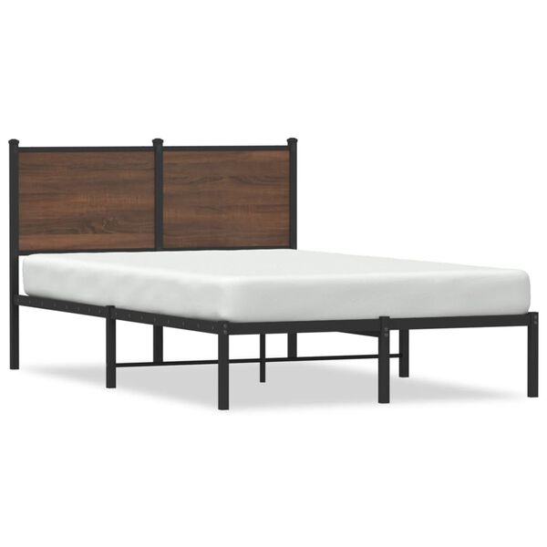 vidaXL Bed Frame Brown Oak Steel, Engineered Wood Small Double Bed Frame