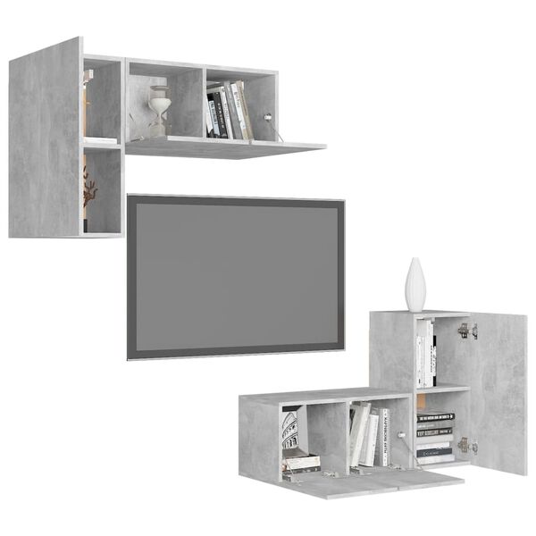 vidaXL 4 Piece TV Stand Set Concrete Gray Engineered Wood