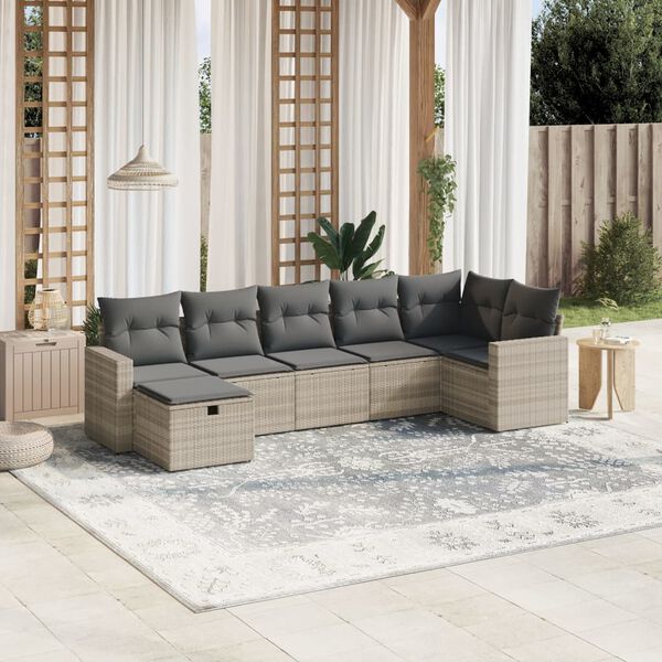 vidaXL 7 Piece Patio Sofa Set with Cushions Light Gray Poly Rattan