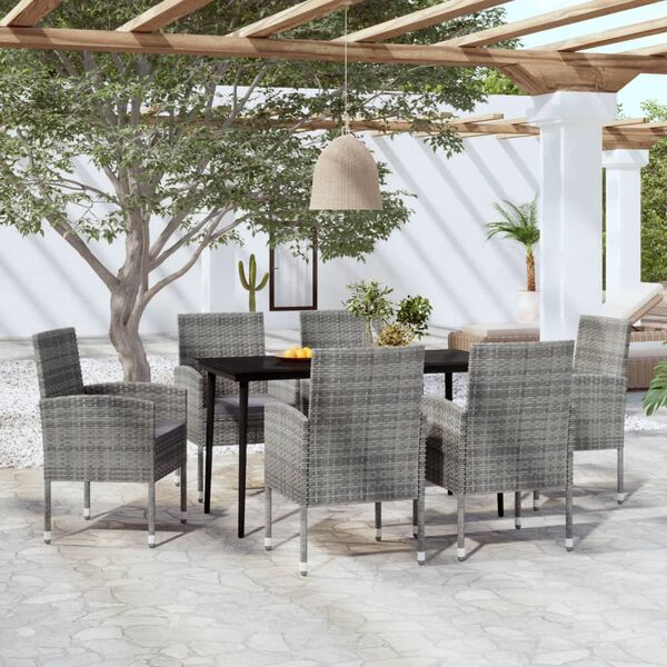 vidaXL Garden Dining Set Anthracite PE rattan 7 Pieces Garden Dining Set