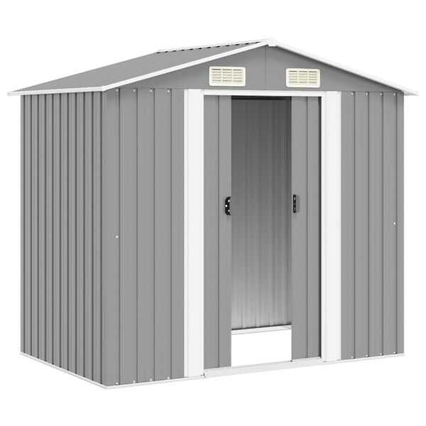 vidaXL Garden Shed Gray Galvanized Steel Large Garden Shed Rectangular