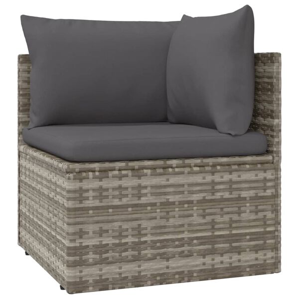 vidaXL Corner Sofa Gray PE rattan, powder-coated steel, polyester, PVC