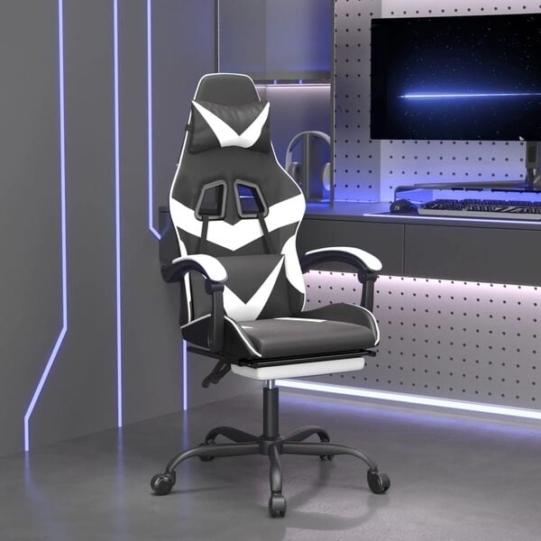 vidaXL Gaming Chair Black and White Faux leather, Metal, Plywood, Foam