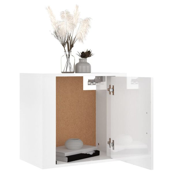 vidaXL Wall-mounted Bedside Cabinet High Gloss White Engineered Wood