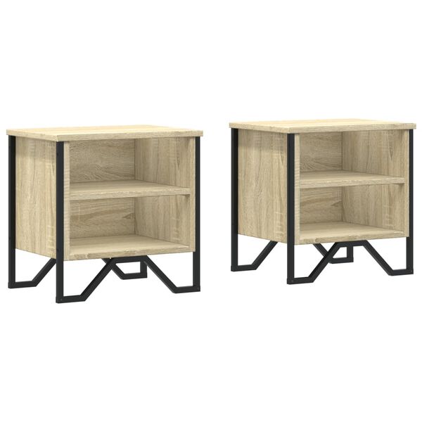 vidaXL Bedside Cabinet Set of 2 Sonoma oak Engineered wood, metal