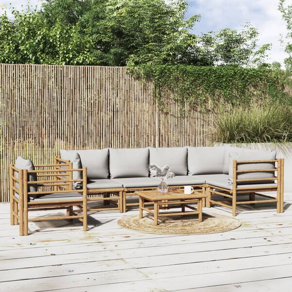 vidaXL Garden Lounge Set Natural bamboo, Light grey cushions