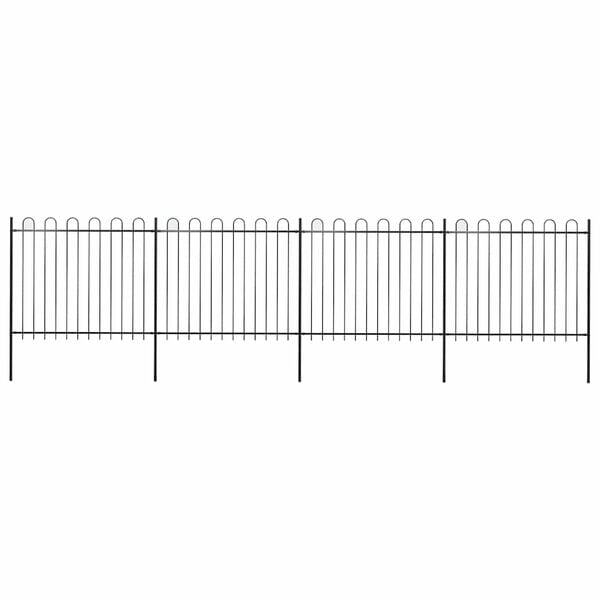 vidaXL Garden Fence with Hoop Top Steel 281.3"x59.1" Black
