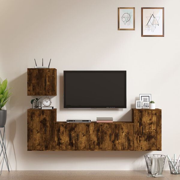 vidaXL TV Cabinet Set Set of 5 Smoked Oak Engineered Wood Medium