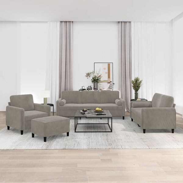 vidaXL 4 Piece Sofa Set with Throw Pillows&Cushions Light Gray Velvet