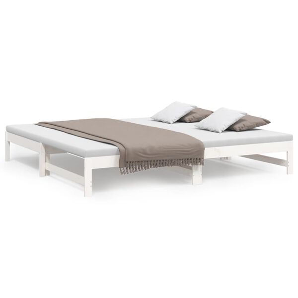 vidaXL Day Bed White Solid pine wood 2x Expandable Day Bed