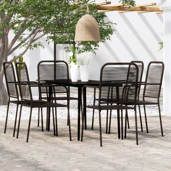 vidaXL Dining Set Black Powder-coated steel, cotton rope, tempered glass