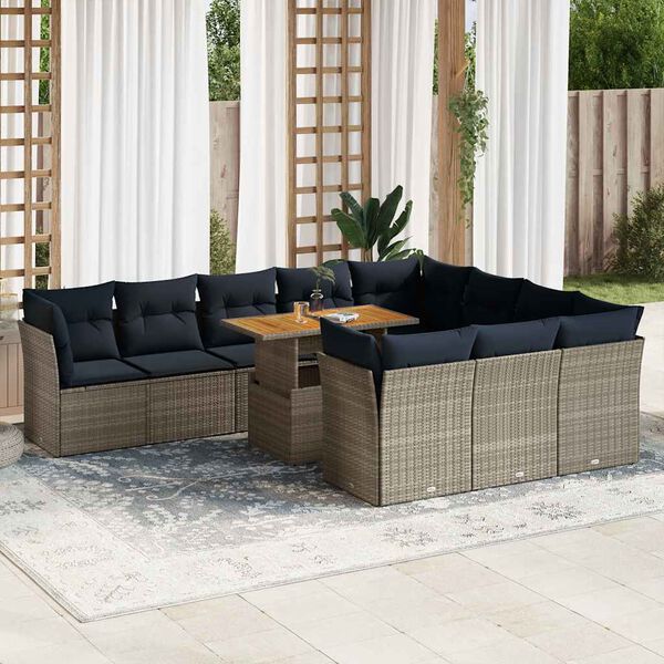 vidaXL 11 Piece Patio Sofa Set with Cushions Gray Poly Rattan