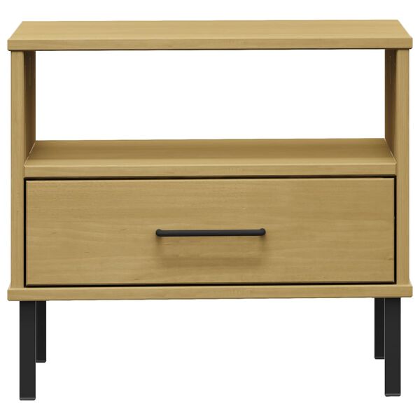 vidaXL Bedside Table Brown Solid pine wood, metal Small Bedside Table