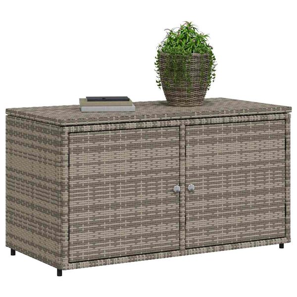 vidaXL Garden Storage Cabinet Grey PE Rattan, Powder-Coated Steel Medium