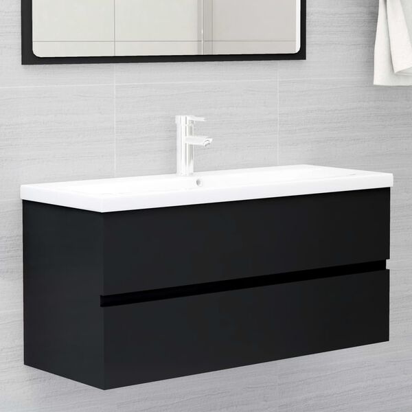 vidaXL Sink Cabinet Black Engineered Wood Medium Rectangular