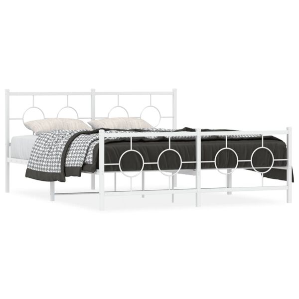 vidaXL Bed Frame White Powder-coated steel Full Bed Frame Rectangular