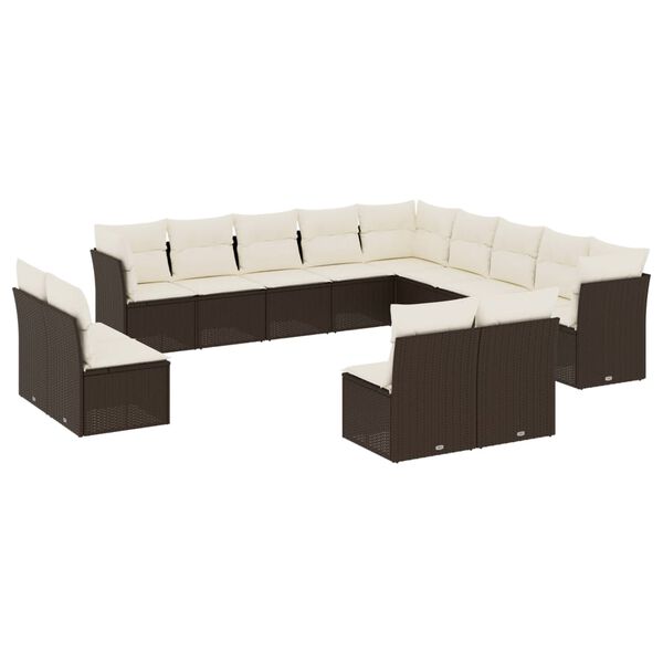 vidaXL Garden Sofa Set Brown, Cream White PE rattan, Powder-coated steel