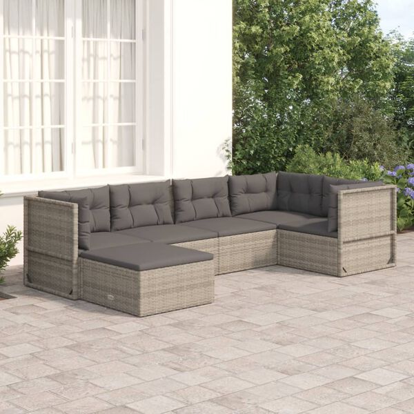 vidaXL Garden Lounge Set Gray PE Rattan Medium Adjustable Armrests
