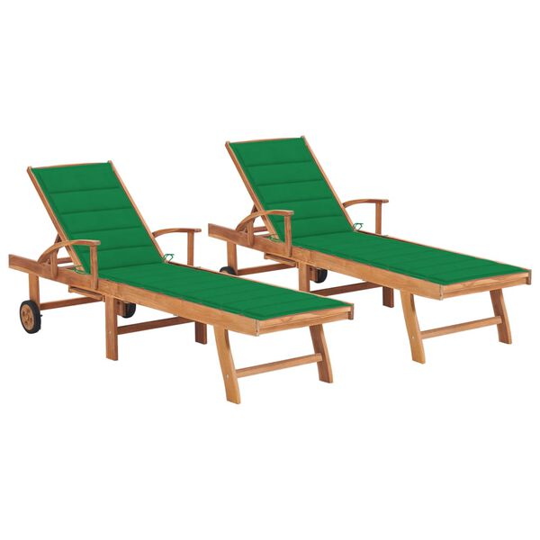 vidaXL Sun Lounger Set of 2 Teak Teak hardwood with polyester cushion