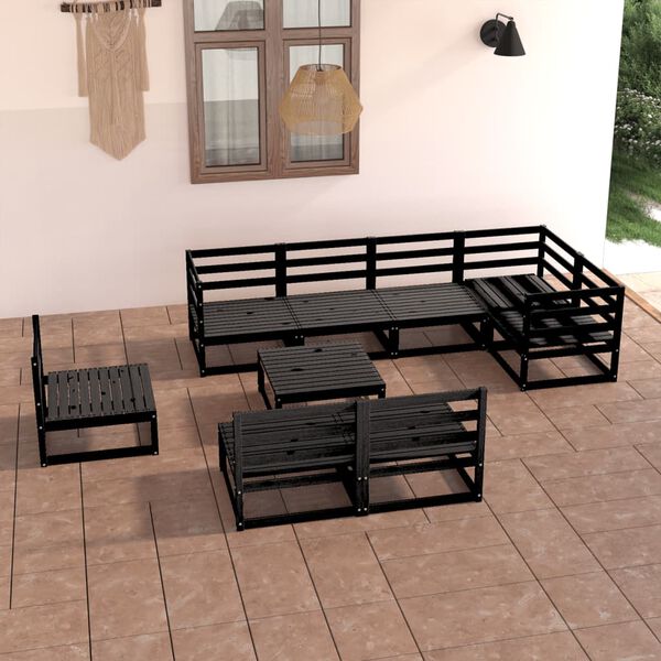 vidaXL Garden Lounge Set Black Solid pinewood Large Modular