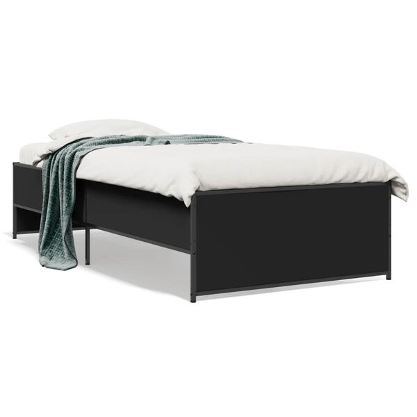 vidaXL Bed Frame Black Engineered wood and metal Small Single Durable