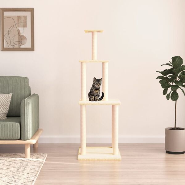 vidaXL Cat Tree Cream Engineered wood, plush, sisal 58.7 in Cat Tree