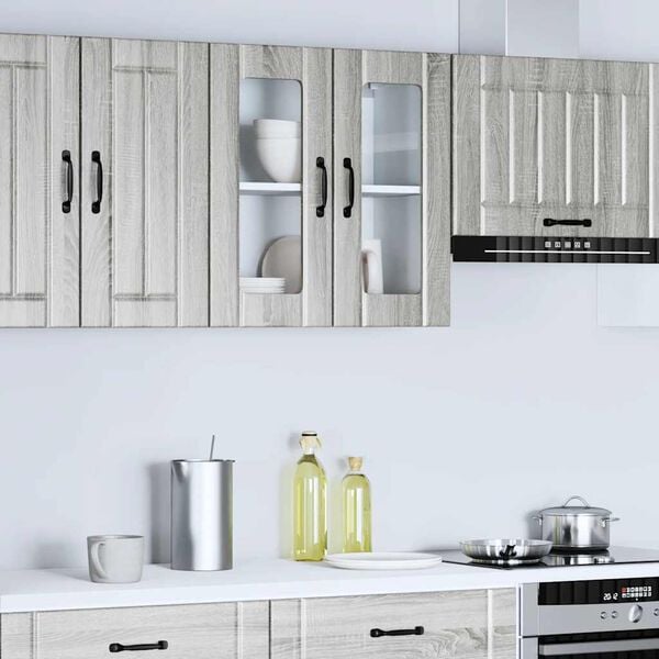 vidaXL Kitchen Wall Cabinet Gray sonoma Engineered wood and glass Medium