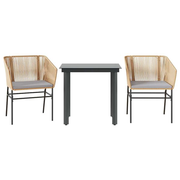 vidaXL Garden Dining Set Brown PE Rattan 3 Piece Set