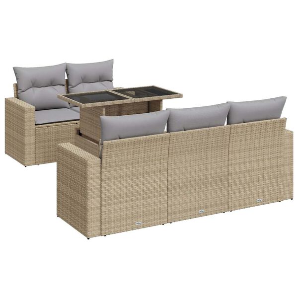 vidaXL Garden Sofa Set Beige PE rattan 6 Piece Set Modular