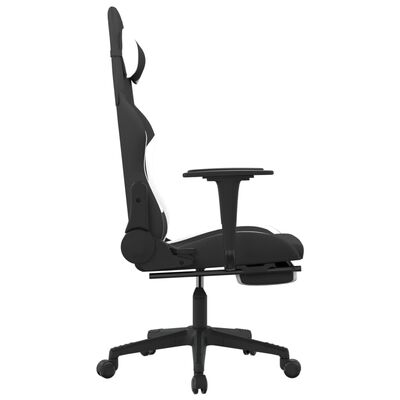 vidaXL Gaming Chair with Footrest Black and White Fabric